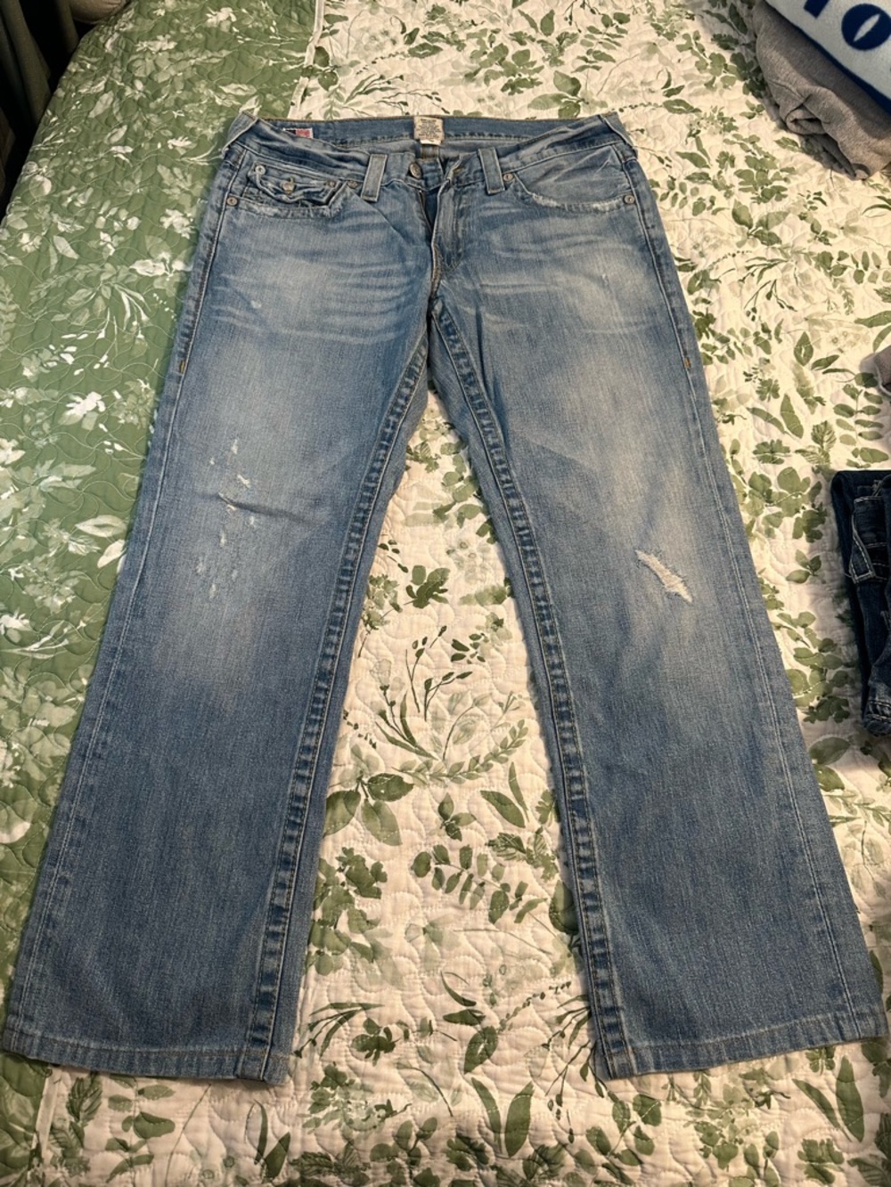 True Religion Men's Straight Light Blue Distressed Jeans